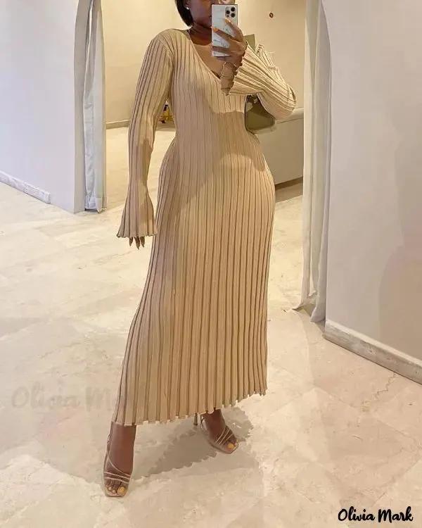 Olivia Mark – Bell Sleeve Ribbed Maxi Dress Product Image