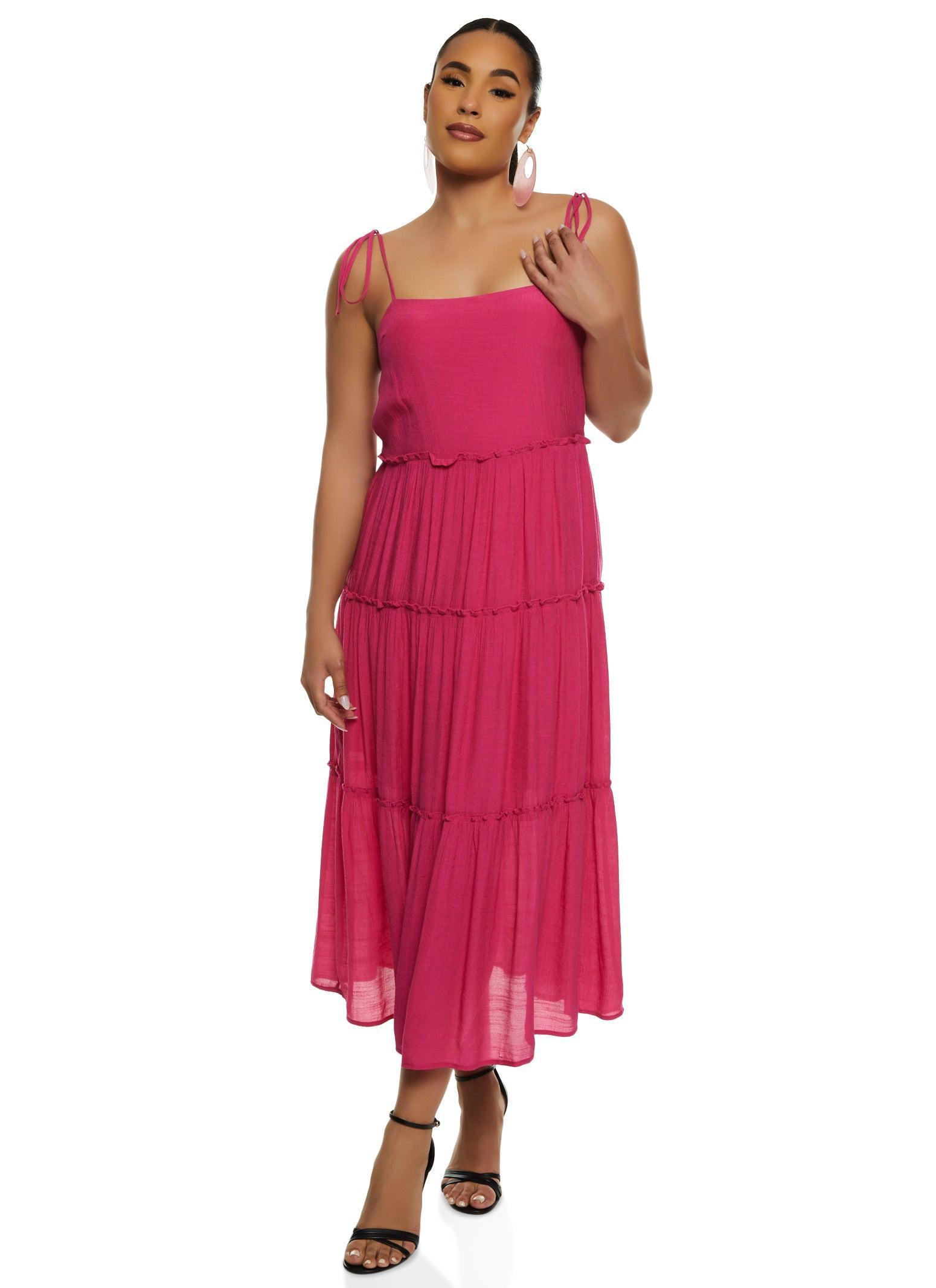 Womens Tie Strap Tiered Midi Dress product image