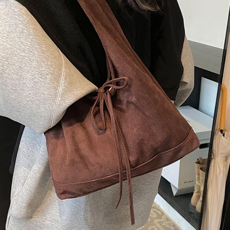 Ribbon Accent Faux Suede Shoulder Bag Product Image