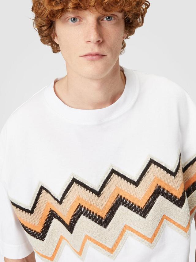 Cotton jersey T-shirt with zig zag embroidery White | Missoni Product Image