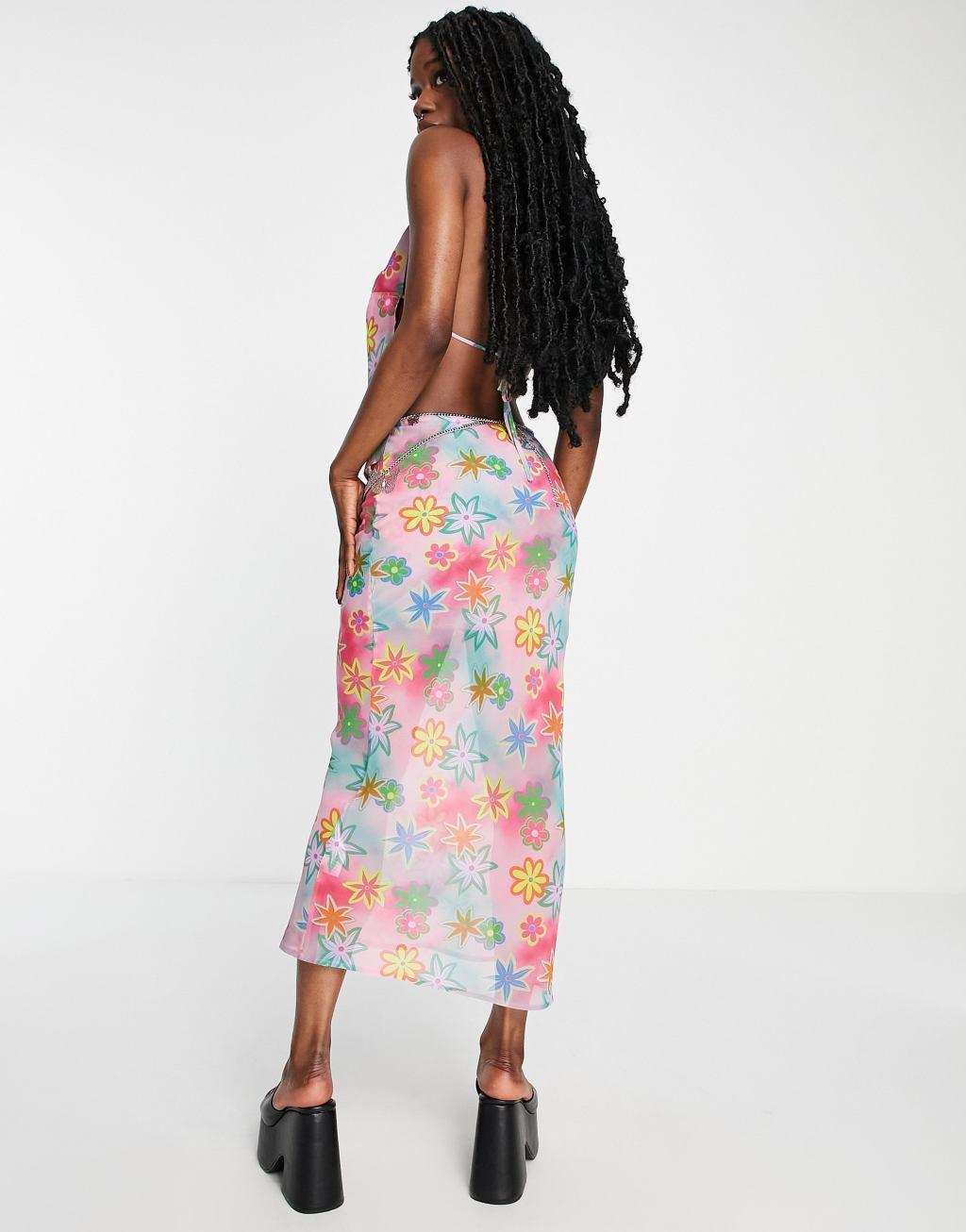 COLLUSION floral printed midi skirt in pink Product Image