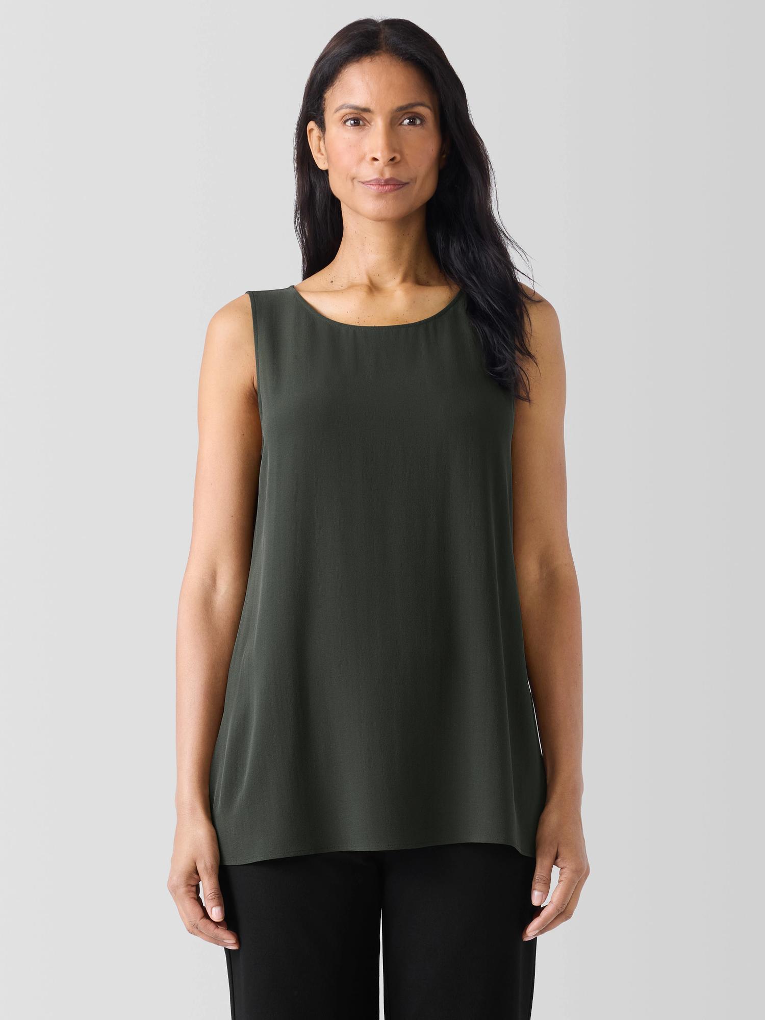 EILEEN FISHER Silk Georgette Crepe Ballet Neck Long Tankfemale Product Image