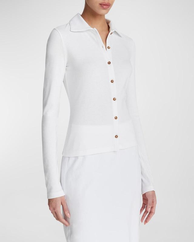 Long-Sleeve Collared Button-Front Top Product Image