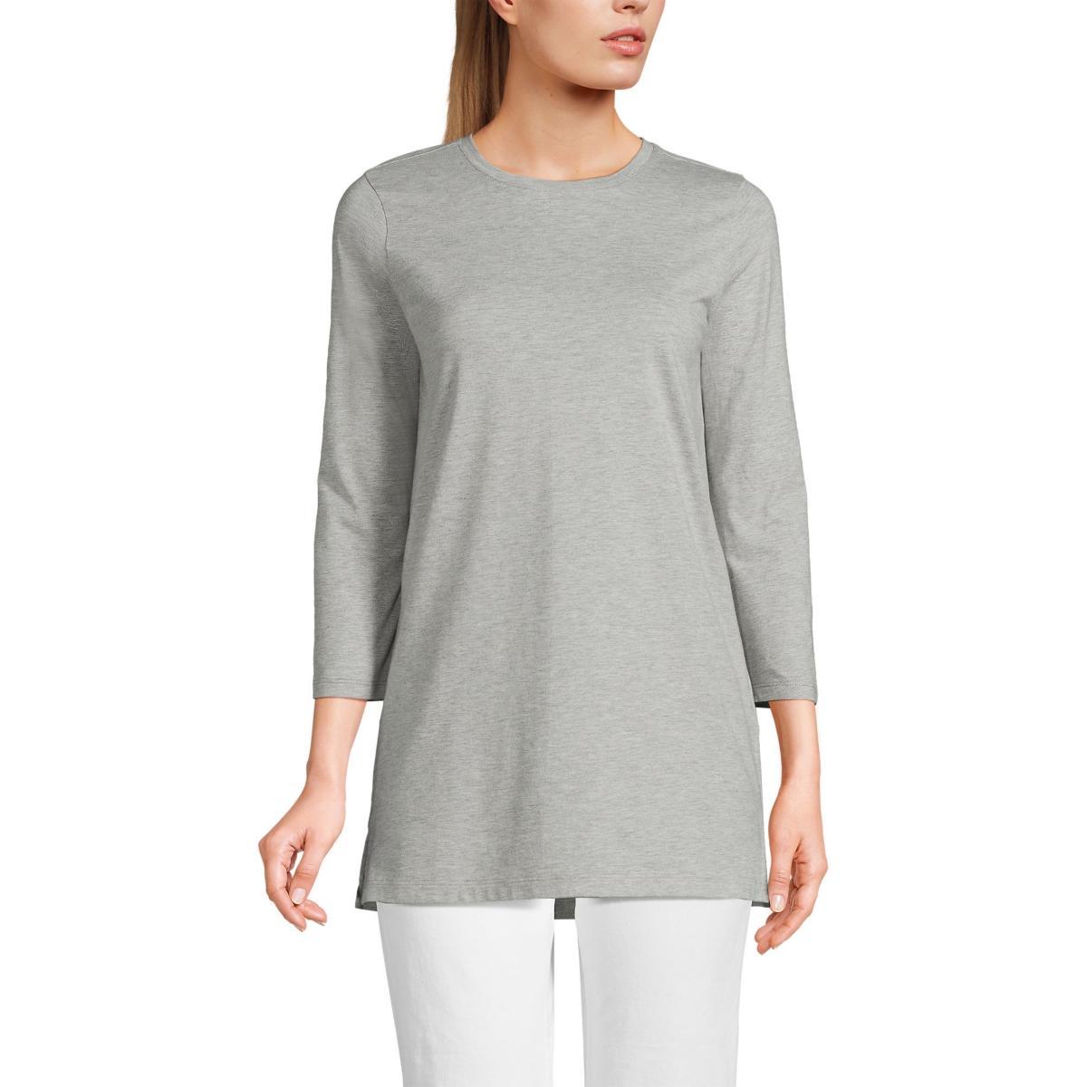 Lands End Womens Petite 3/4 Sleeve Supima Cotton Crewneck Tunic Product Image