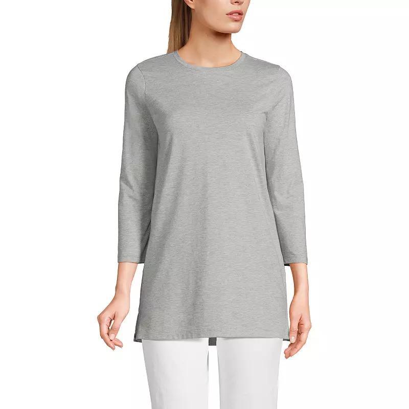 Petite Lands End 3/4-Sleeve Supima Cotton Crewneck Tunic, Womens Blue Product Image