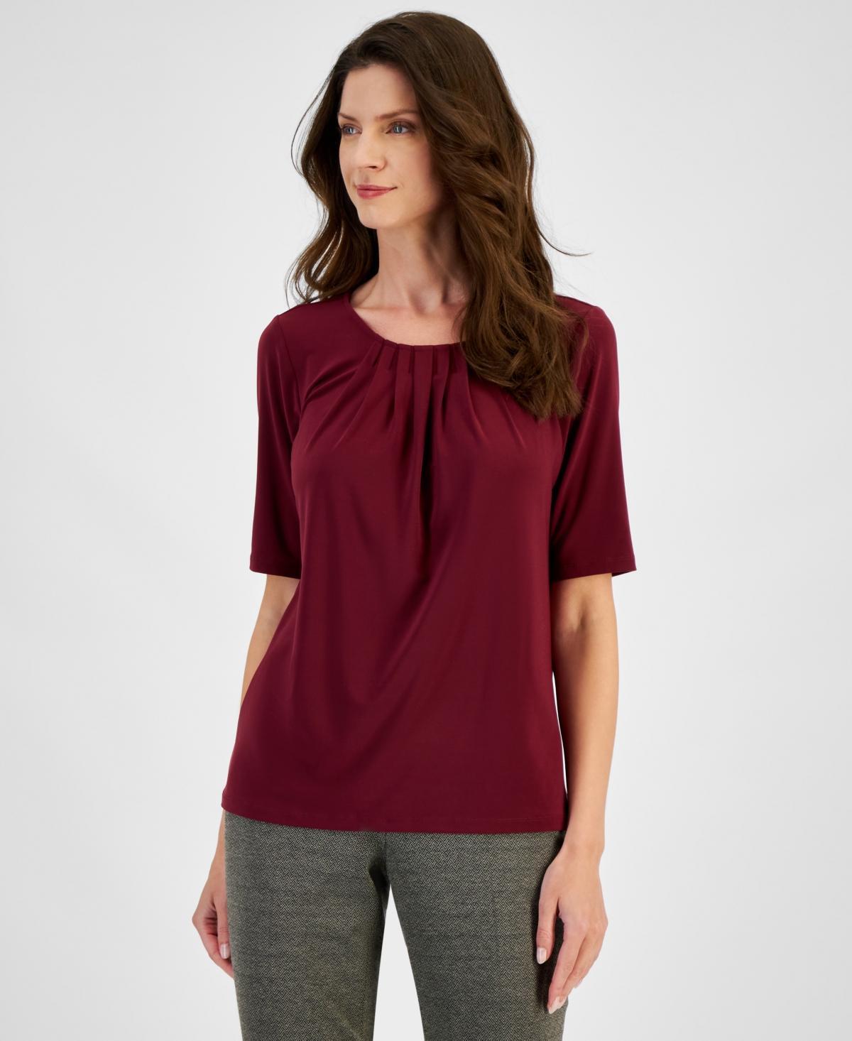 Kasper Womens Pleated-Scoop-Neck Short-Sleeve Top Product Image