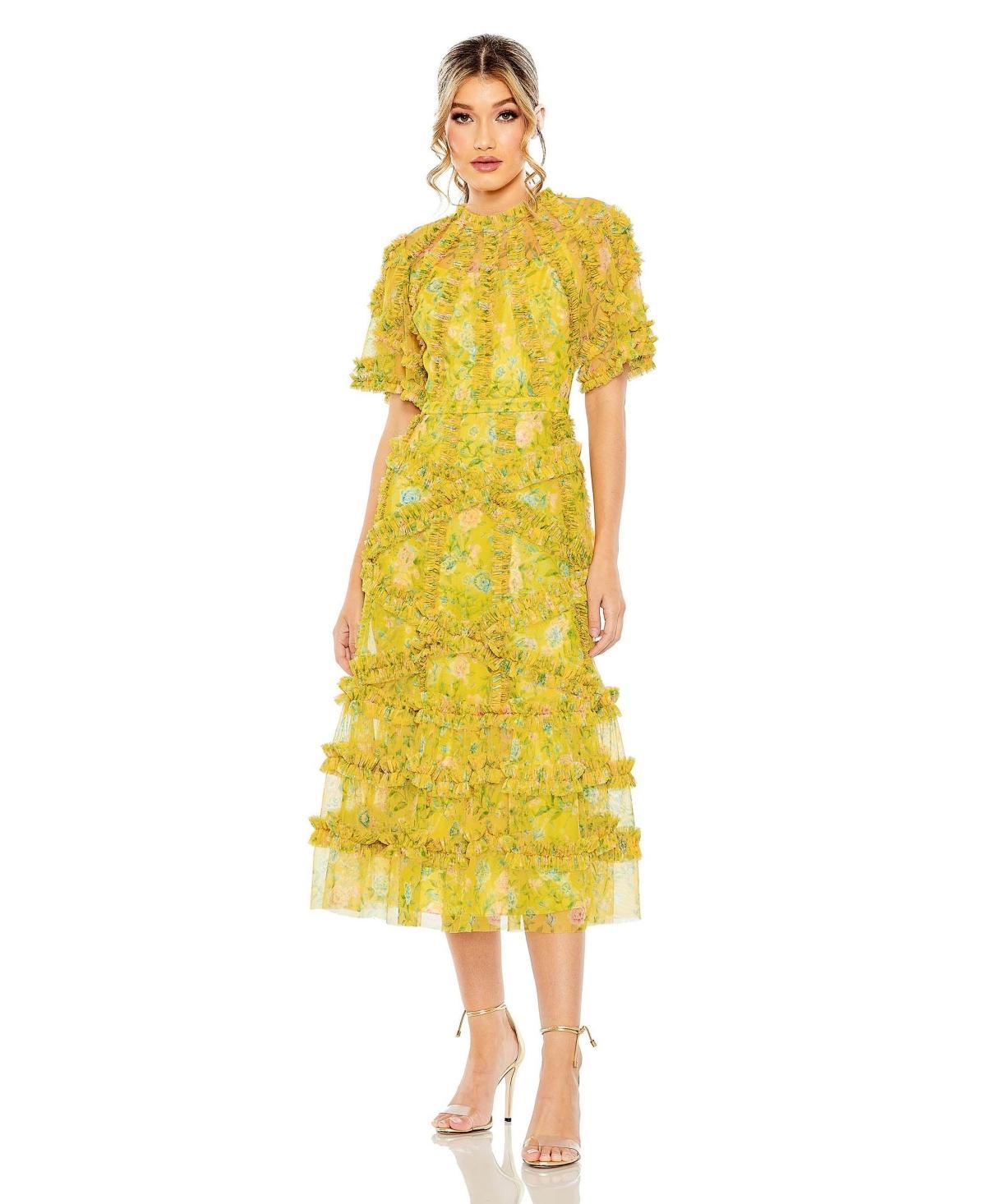 Womens Floral Flutter Sleeve Mesh Print Dress Product Image