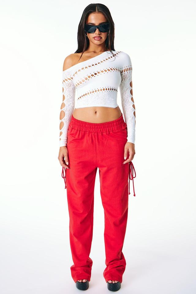 Janay Lace Up Lounge Pant - Red Product Image