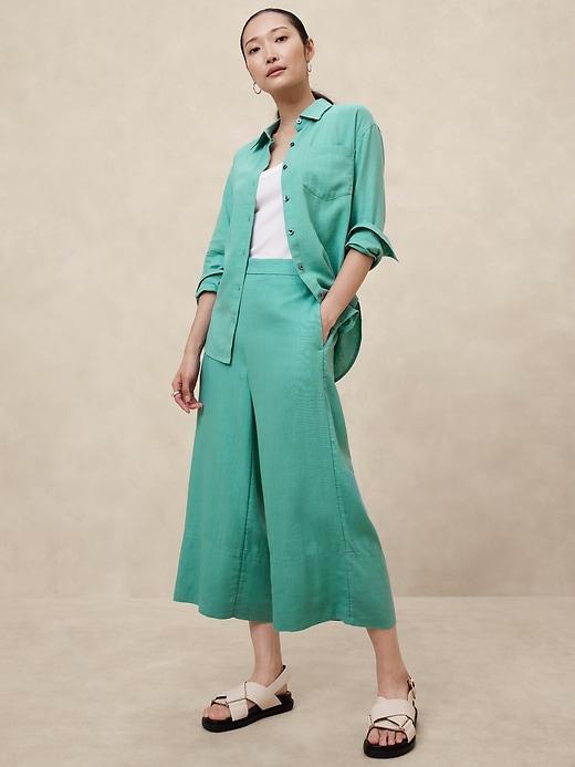 Linen-Blend Easy Wide-Leg Cropped Pant product image