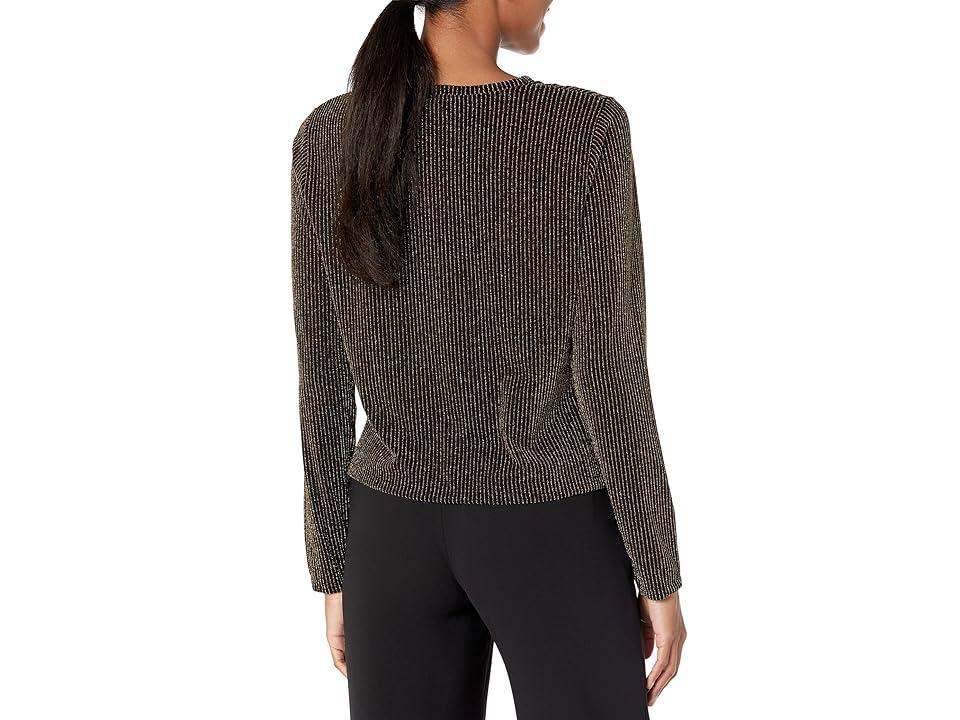 MICHAEL Michael Kors Petite Sparkle Cutout Long Sleeve Top (Black Women's Clothing Product Image