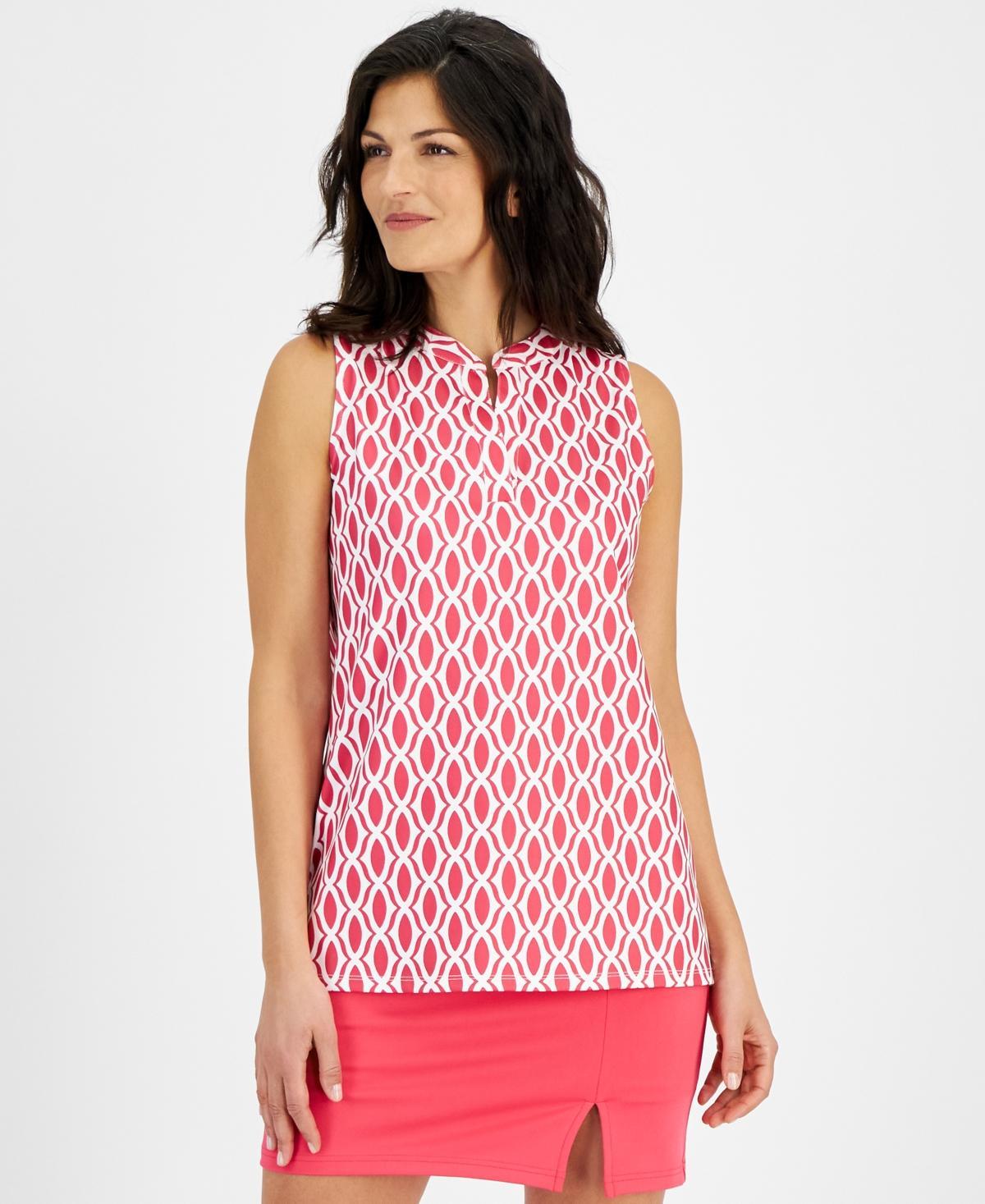 Anne Klein Womens Sleeveless Split-Neck Geometric-Print Tunic Top Product Image