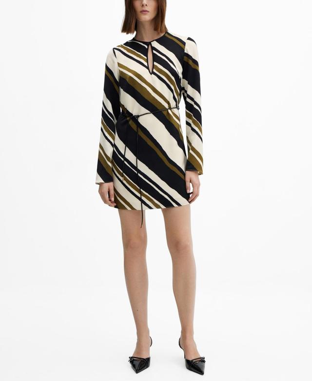 MANGO - Belt striped dress blackWomen Product Image