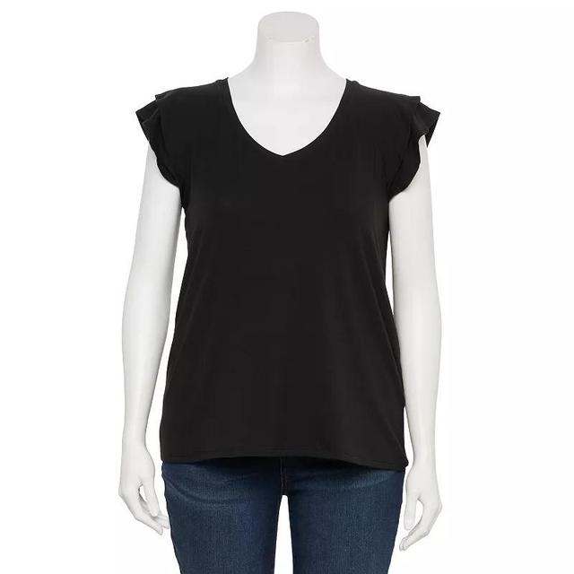 Plus Size LC Lauren Conrad Flutter Sleeve V-Neck T-Shirt, Womens Product Image