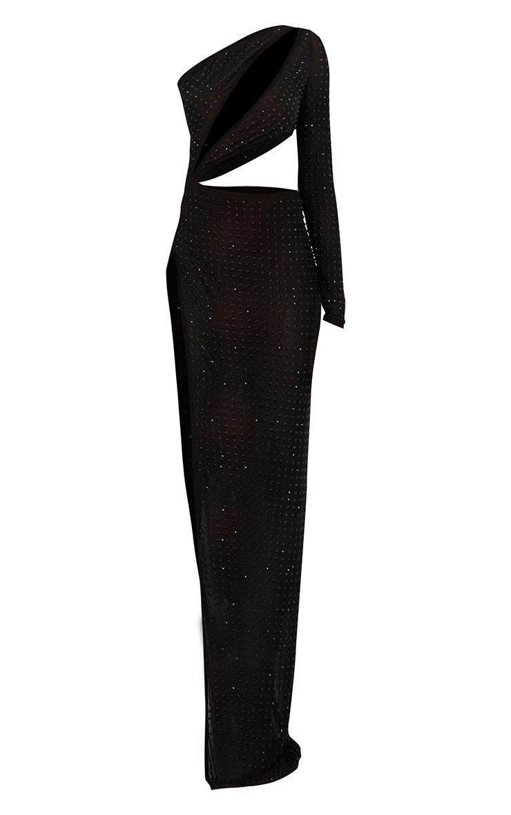 Black Embellished Mesh One Sleeve Extreme Cut Out Maxi Dress Product Image