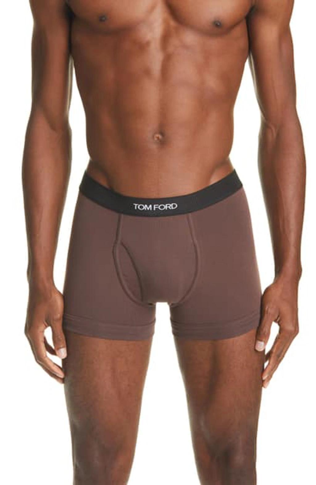 Stretch-cotton Boxer Briefs In Walnut Product Image