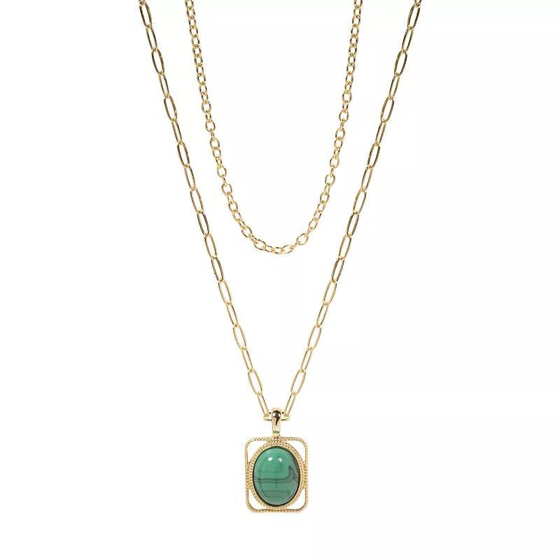 Sonoma Goods For Life Gold Tone Green Stone Double-Row Pendant Necklace, Womens Product Image