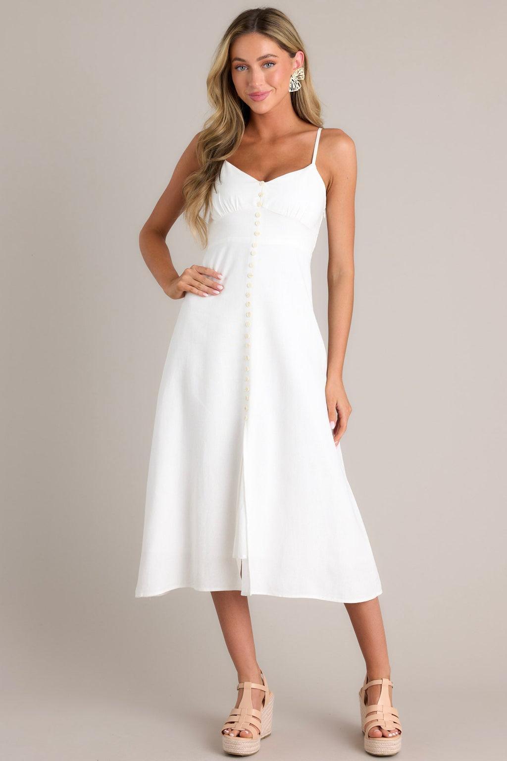 Blissful Breeze Ivory Faux Button Front Midi Dress Product Image