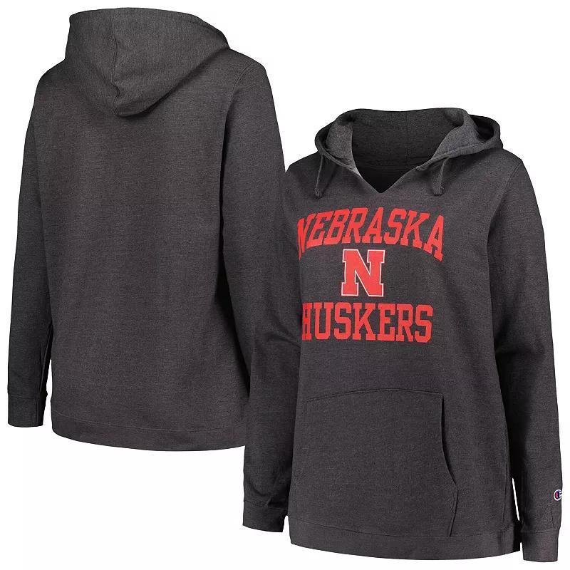 Womens Champion Heather Charcoal Nebraska Huskers Plus Size Heart & Soul Notch Neck Pullover Product Image