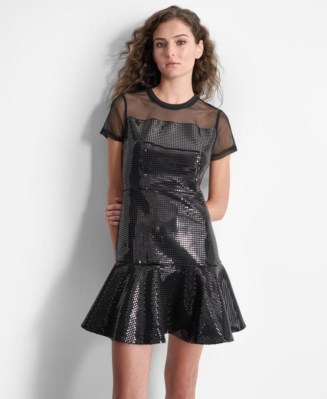 Dkny Womens Sequin Ruffled-Hem Mini Dress - Blk Product Image