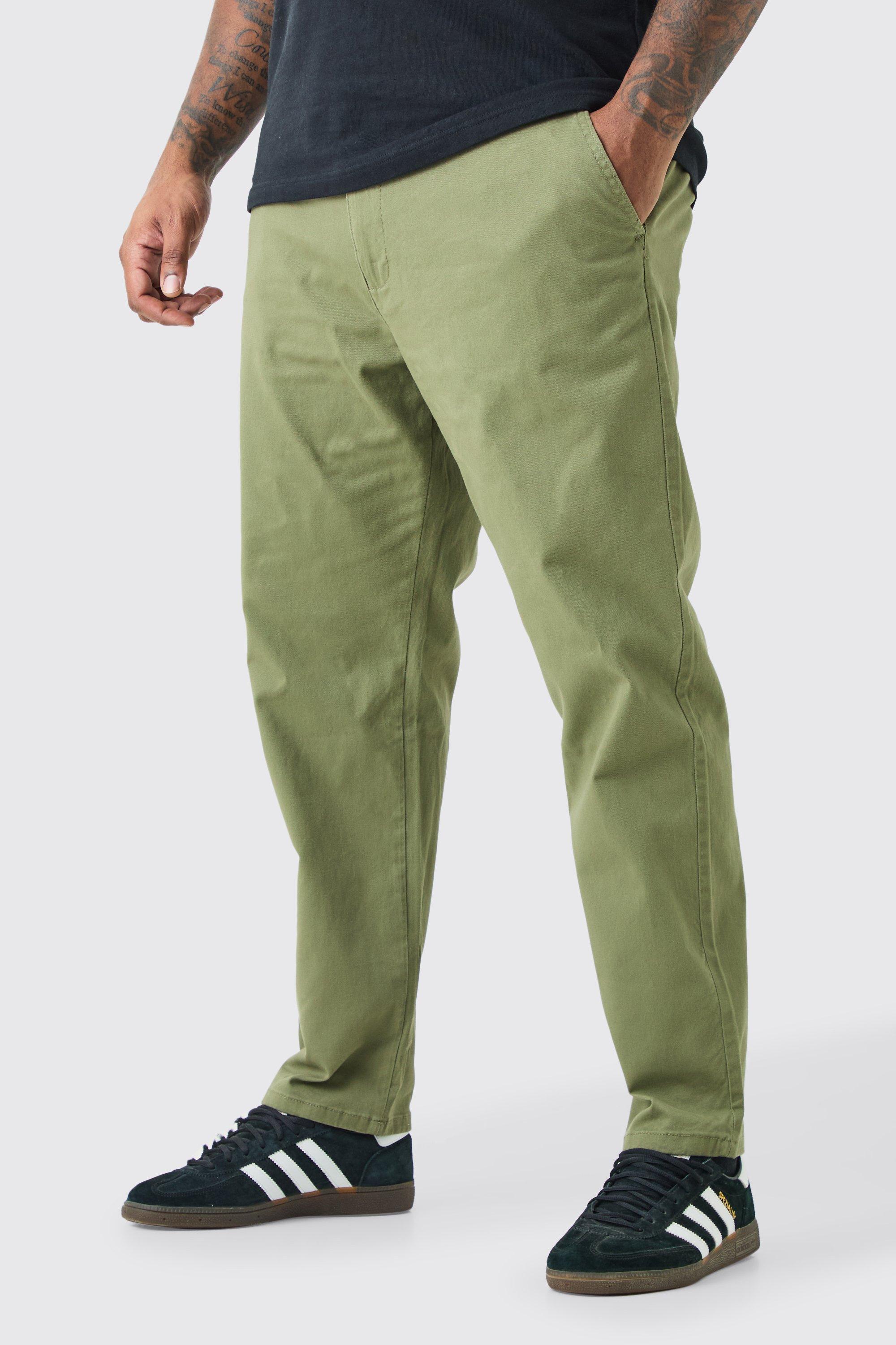 Mens Green Plus Fixed Waist Slim Chino Trouser, Green Product Image