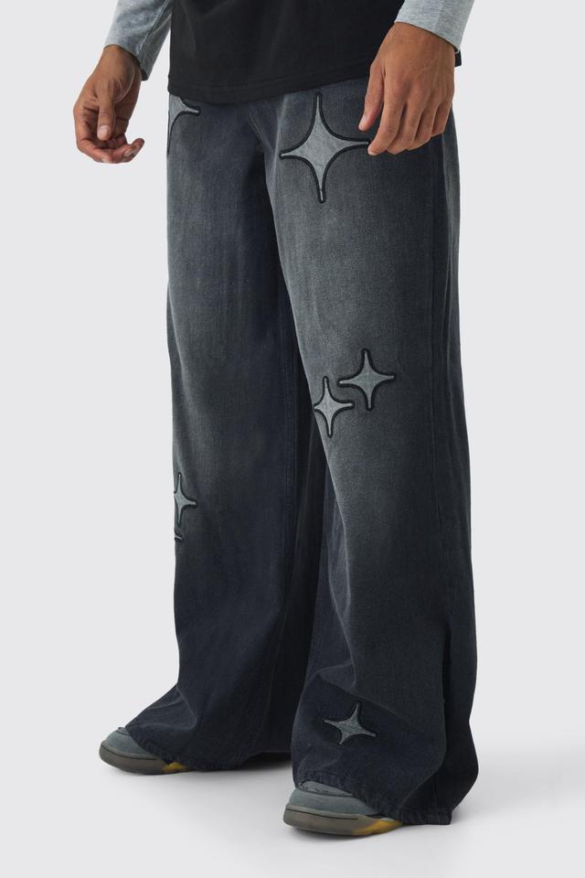 Extreme Baggy Star Applique Jeans | boohooMAN USA Product Image