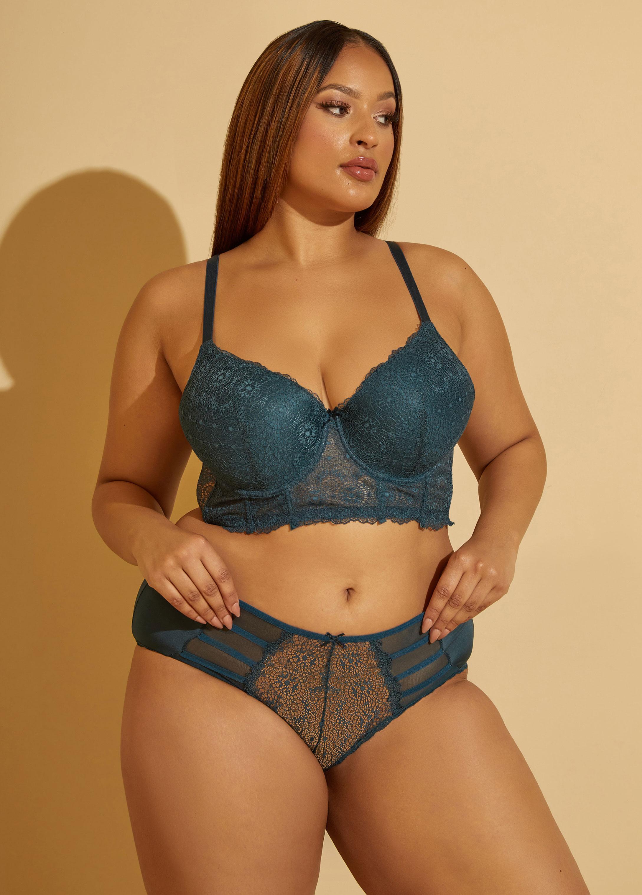 Plus Size Mesh Paneled Lace Bustier Set Ashley Stewart Product Image