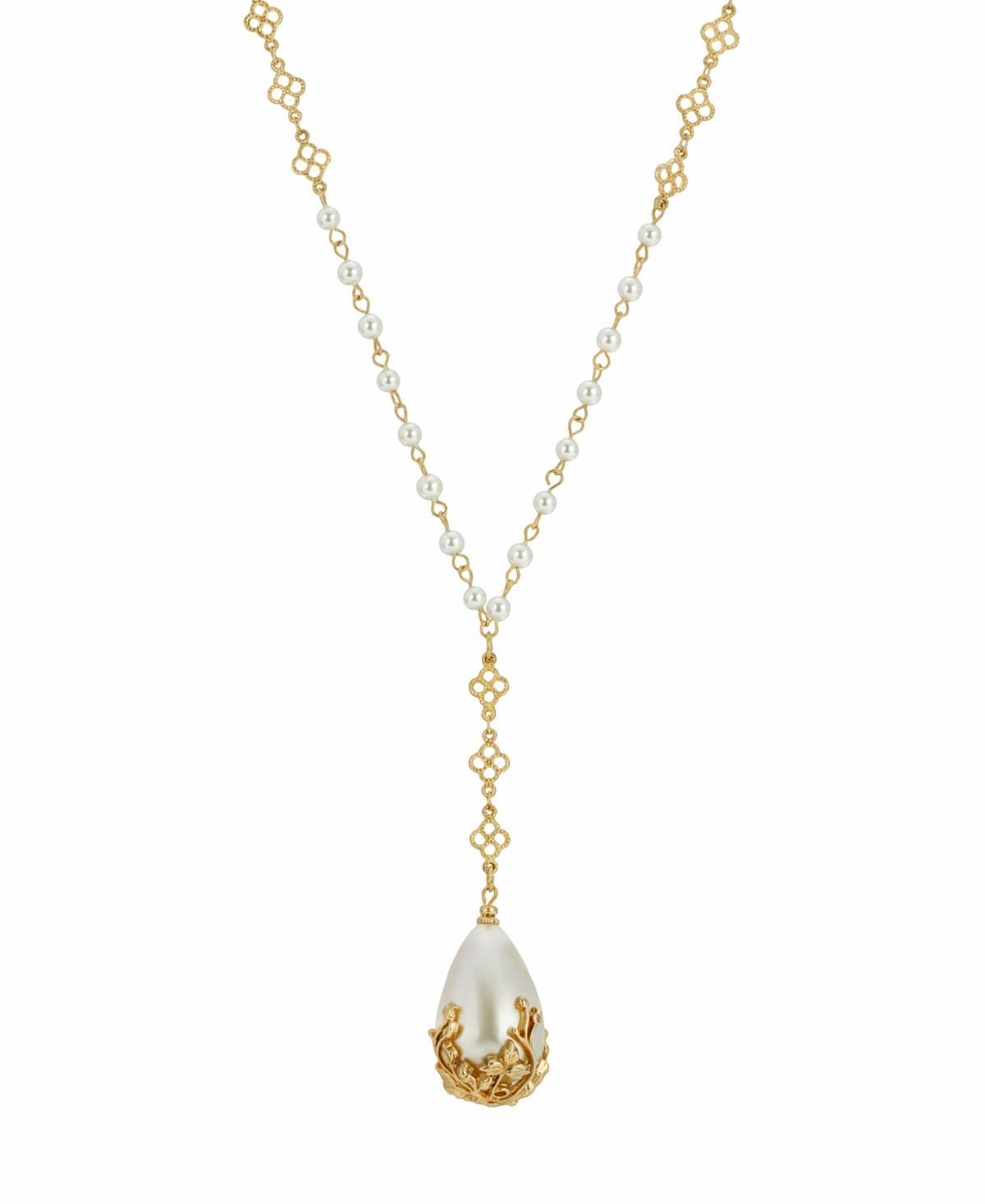 1928 Gold Tone Simulated Pearl Y-Necklace, Womens, White Product Image