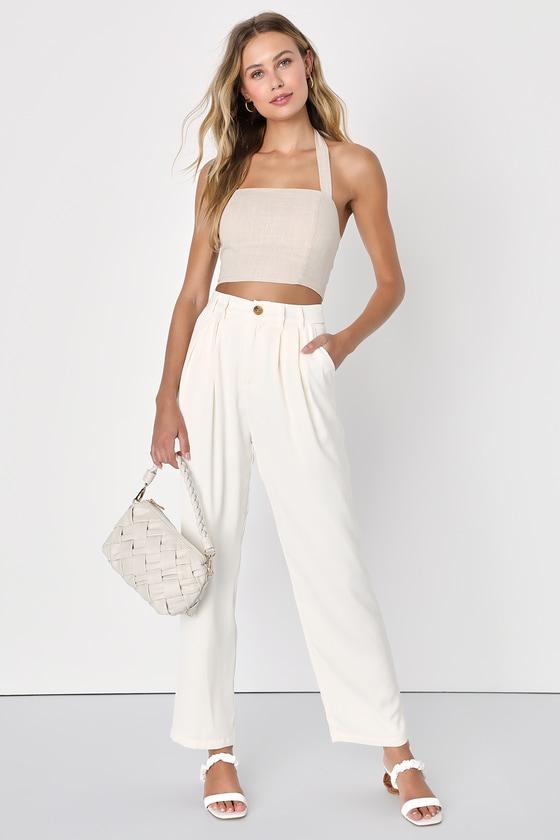 Sophisticated Take Ivory High-Waisted Trouser Pants Product Image