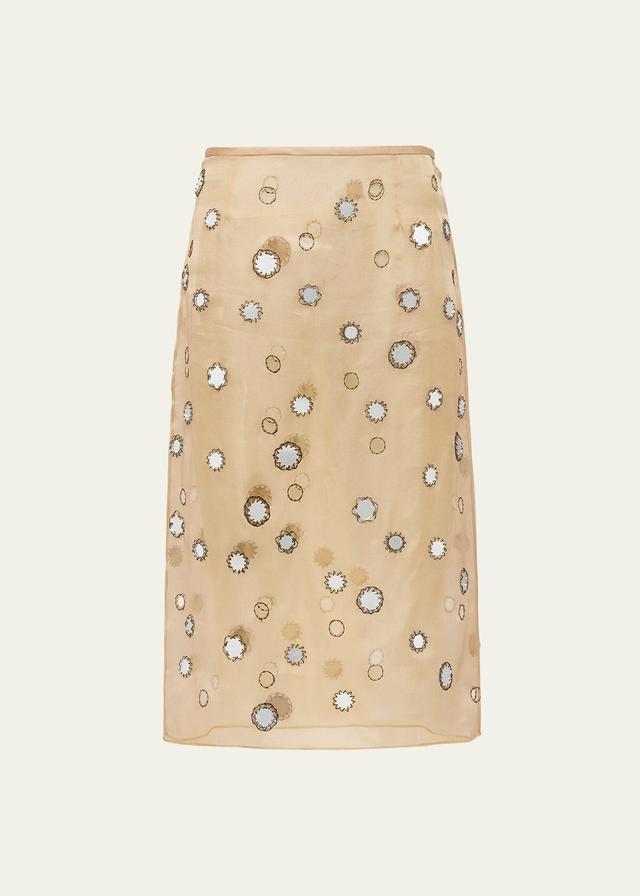 Womens Mirror Embellished Organza Midi Skirt Product Image