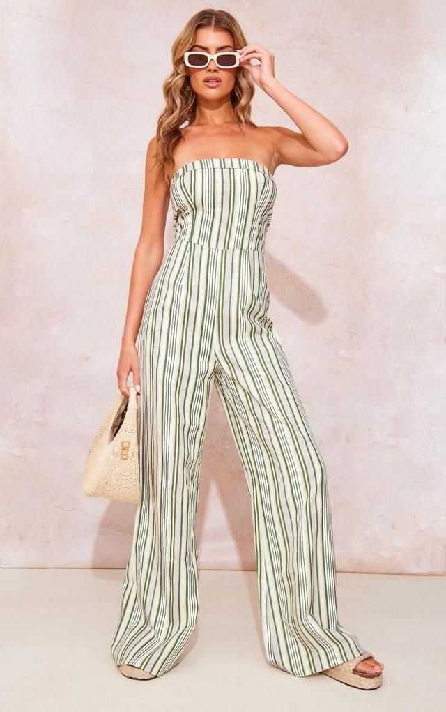 Multi Linen Look Pinstripe Bandeau Fold Over Jumpsuit Product Image