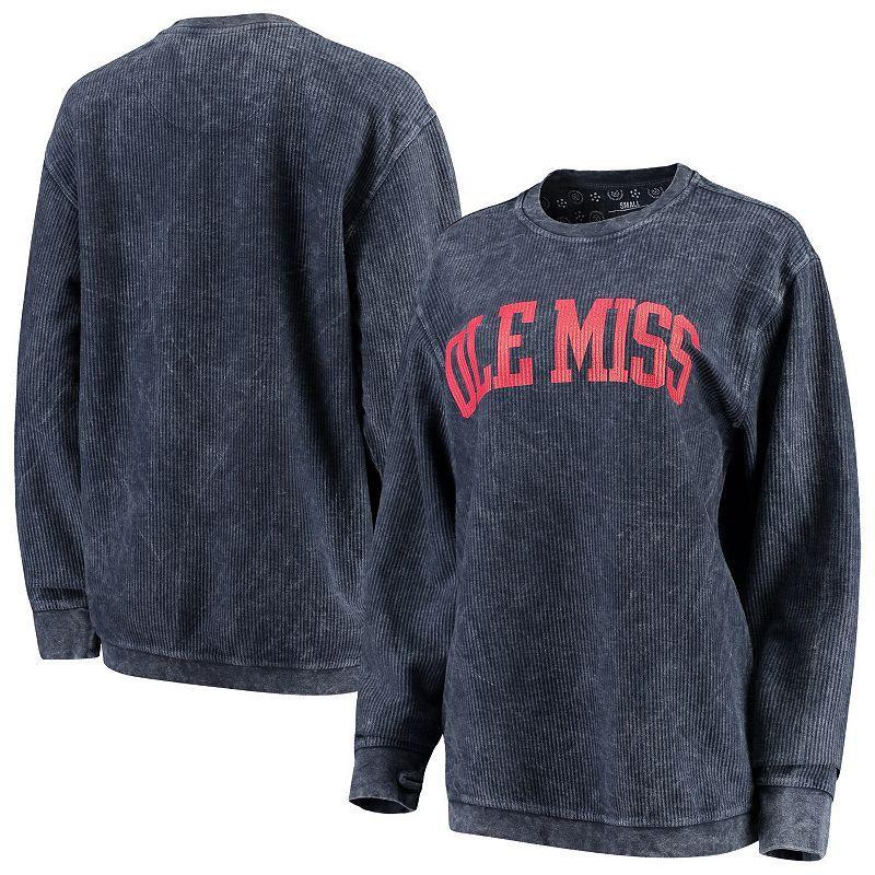 Womens Pressbox Ole Miss Rebels Comfy Cord Vintage Wash Basic Arch Pullover Sweatshirt Blue Product Image