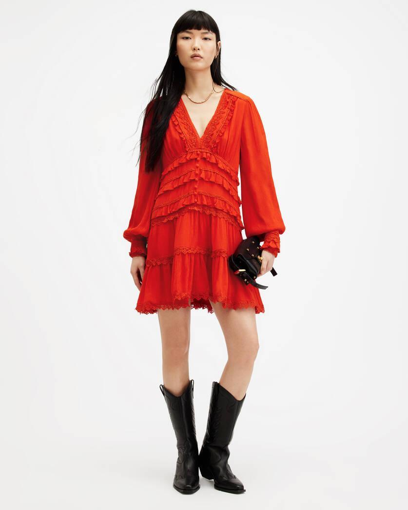 Zora Ruffle V-Neck Mini Dress Product Image