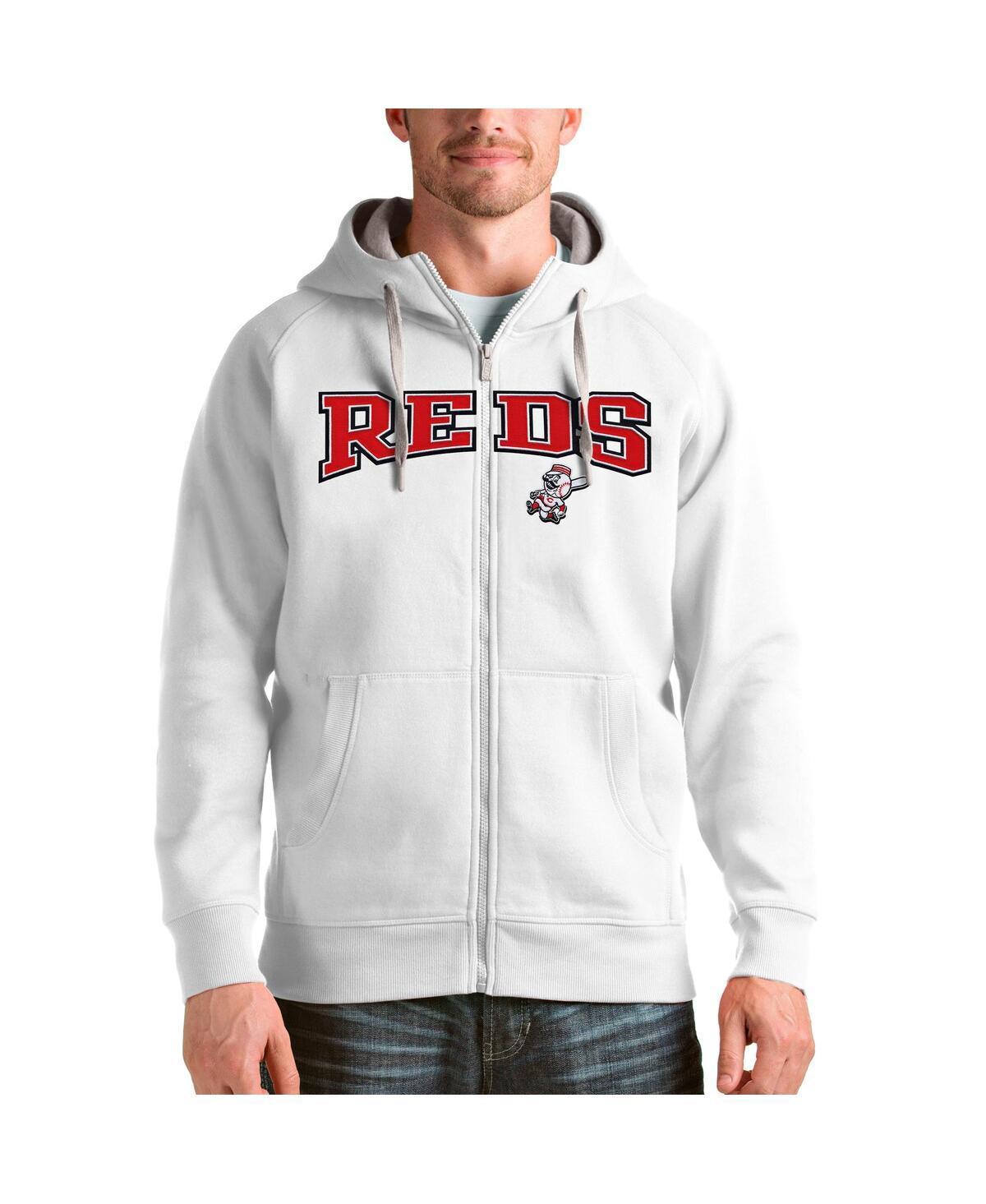 Antigua Mens White Cincinnati Reds Team Logo Victory Full-Zip Hoodie Product Image