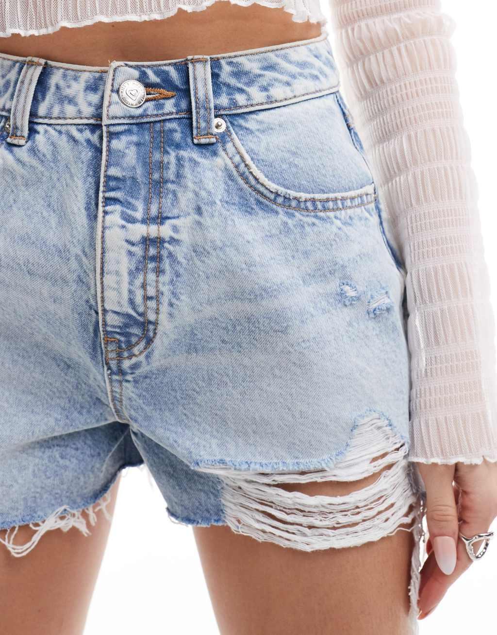 Miss Selfridge extreme ripped shorts in light wash Product Image