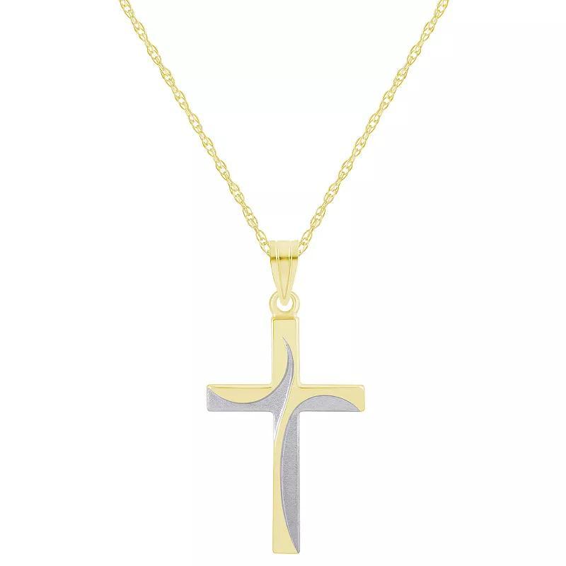 Two Tone 14k Gold Cross Pendant Necklace, Womens 14k 2 Tone Product Image