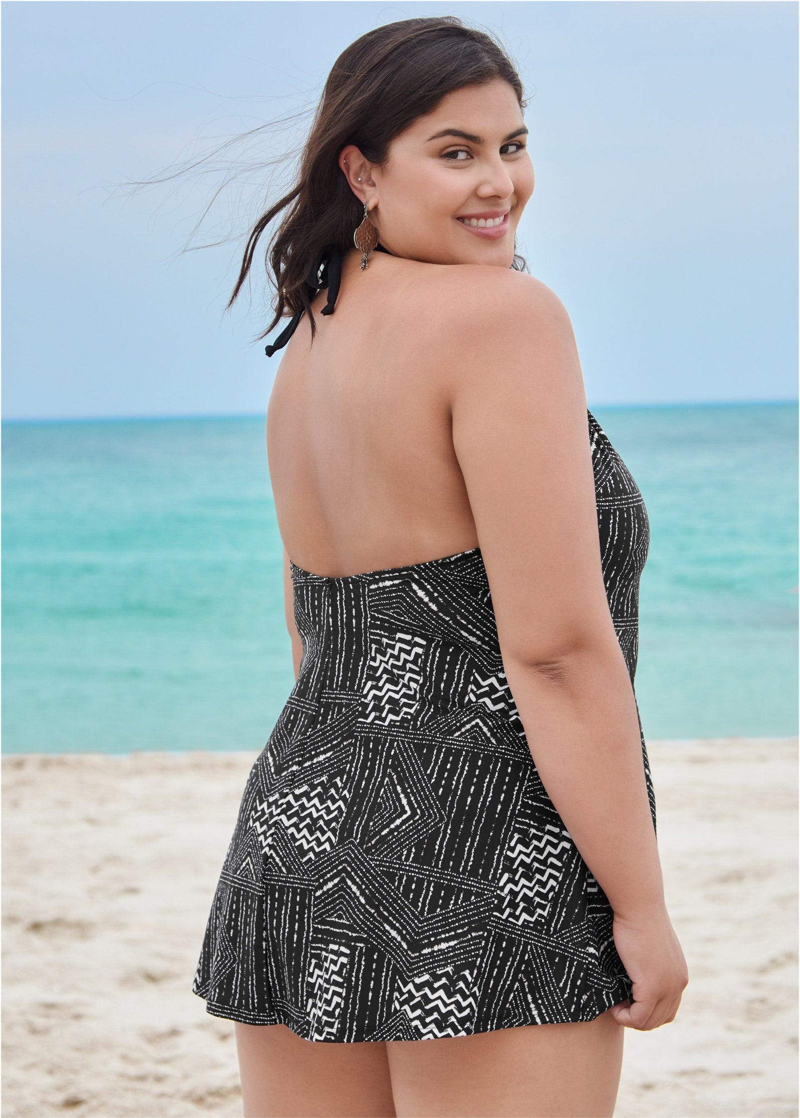 High Neck Swim Dress - Monochrome Moves Product Image