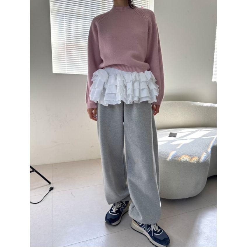 Elastic Waist Ruffle Panel Harem Sweatpants Product Image