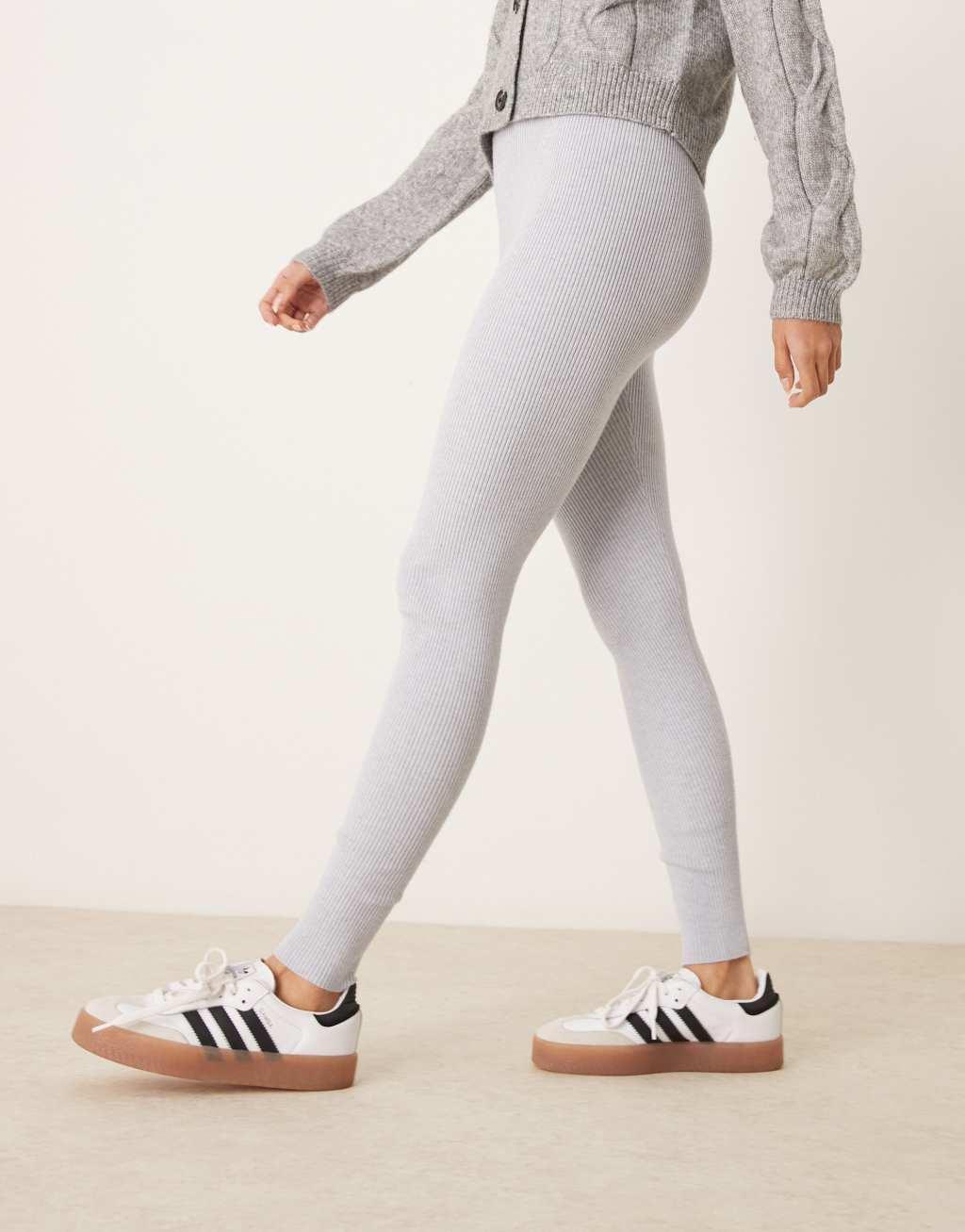 Miss Selfridge ribbed knit cozy leggings in light gray heather Product Image