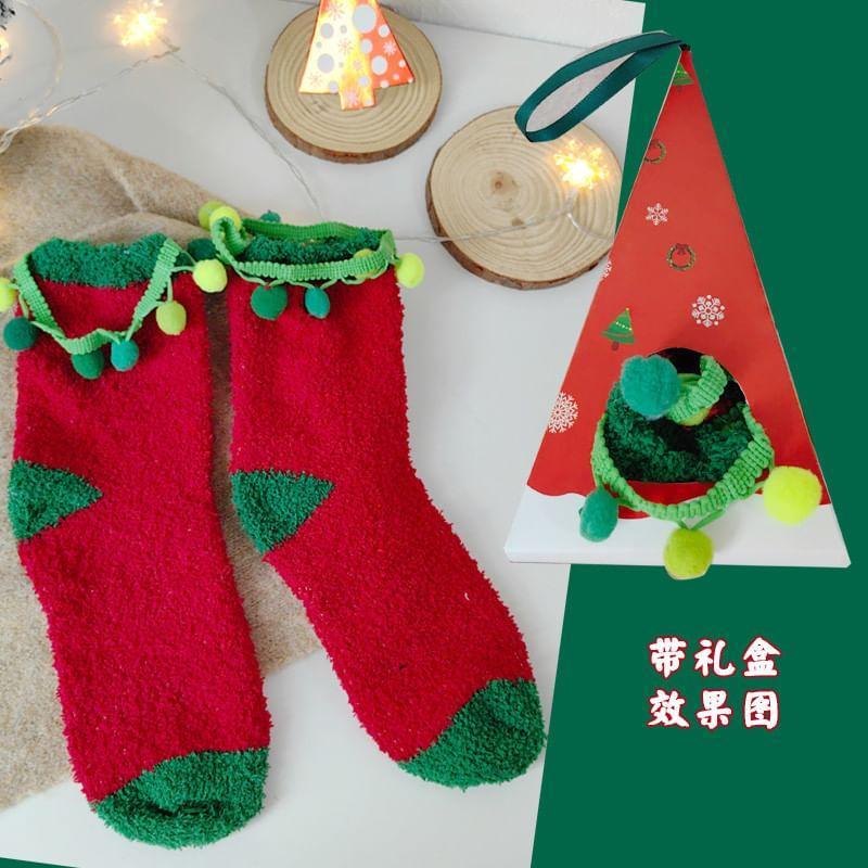 Christmas Cartoon Pom Pom Fleece Socks Product Image