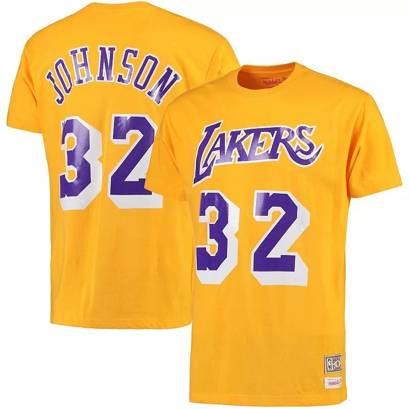 Mitchell & Ness Los Angeles Lakers Mens Magic Johnson Hardwood Print Player T-Shirt Product Image