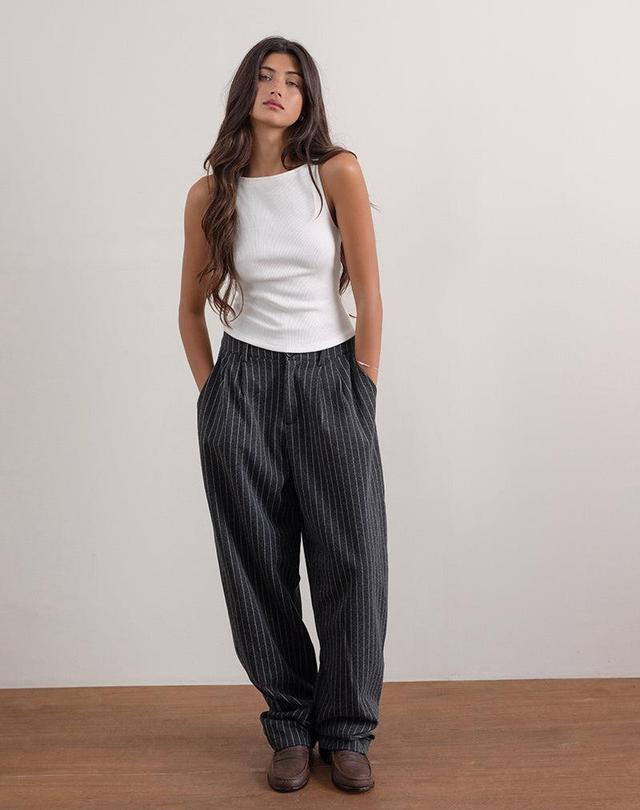 Misha Wide Leg Trouser in Pinstripe Black  Product Image