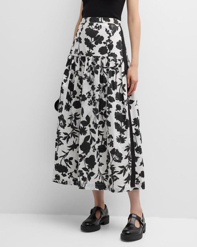 Max Mara Udente Floral Print Tiered Cotton & Silk Skirt Product Image