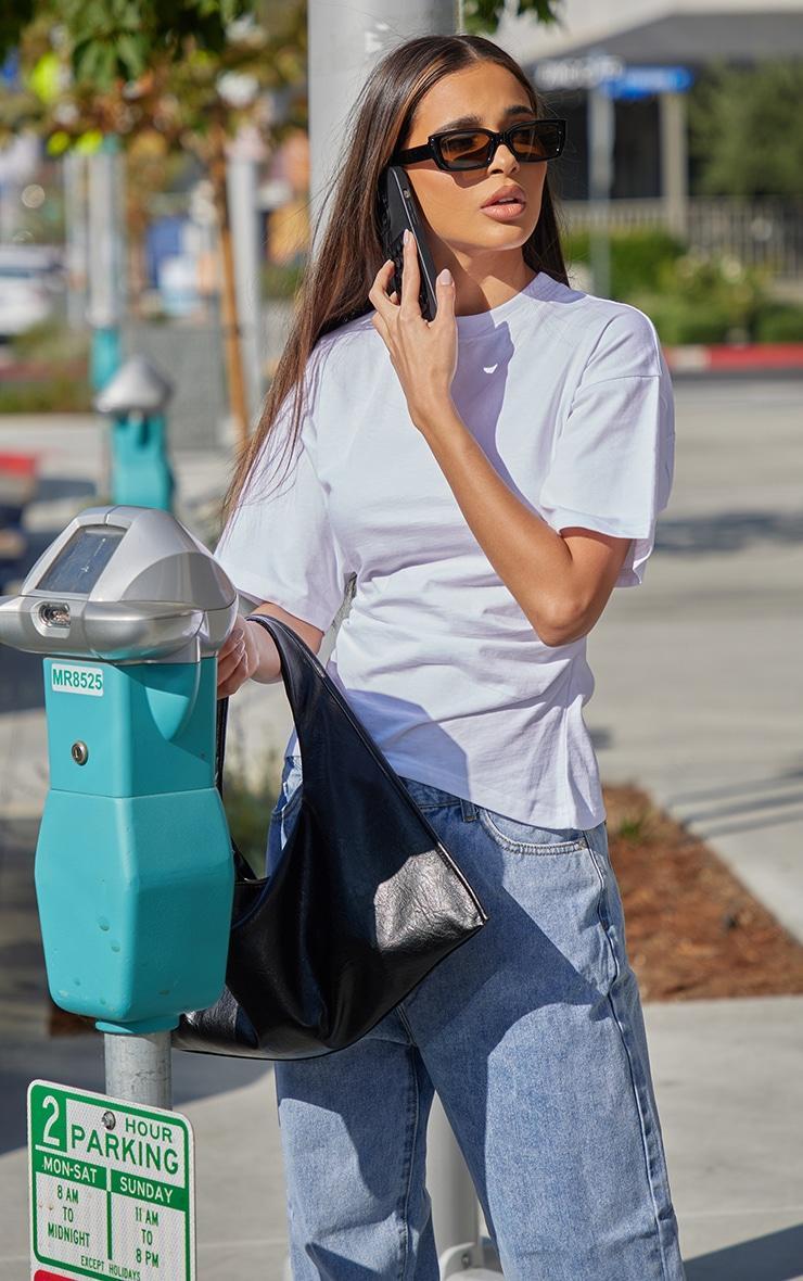 White Ruched Side Detail T Shirt Product Image