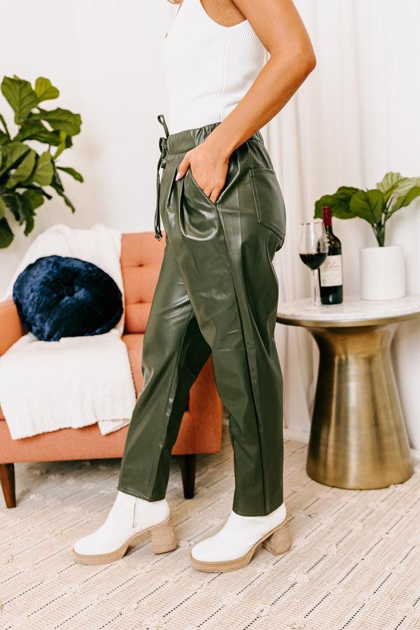 Austin Nights Faux Leather Pants In Army Green Product Image