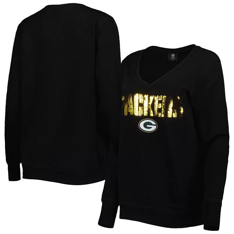 Womens Cuce Green Bay Packers Sequin Logo V-Neck Pullover Sweatshirt Product Image