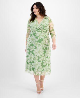 Plus Size Floral-Print Midi Wrap Dress Product Image