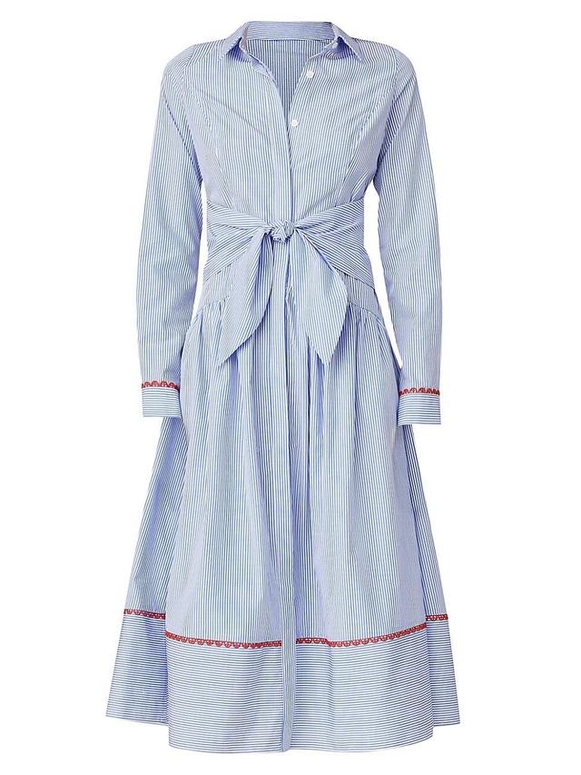 Womens Clarice Striped Cotton-Blend Tie-Waist Shirtdress Product Image