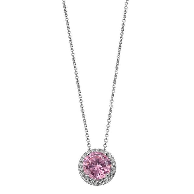 Rosabella Sterling Silver Pink & White Cubic Zirconia Halo Pendant Necklace, Womens Product Image