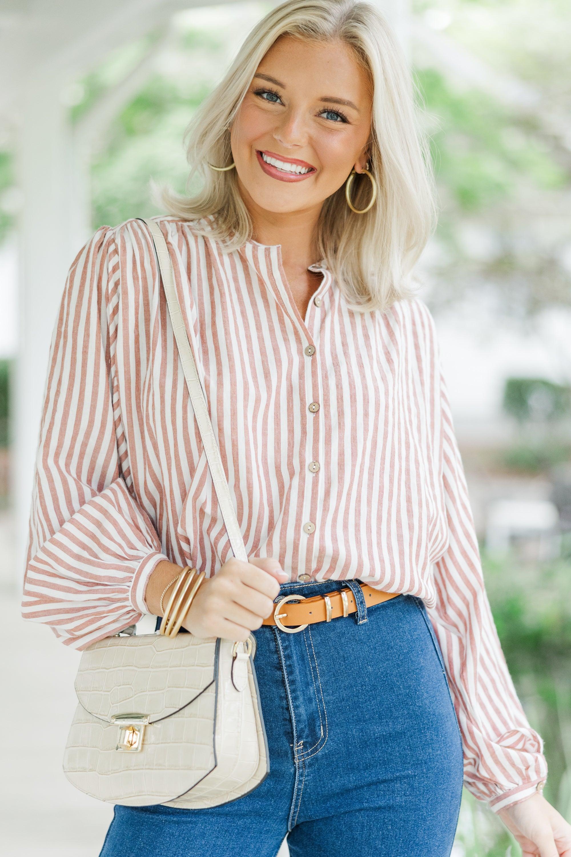 Make It Happen Rust Orange Striped Blouse Female Product Image