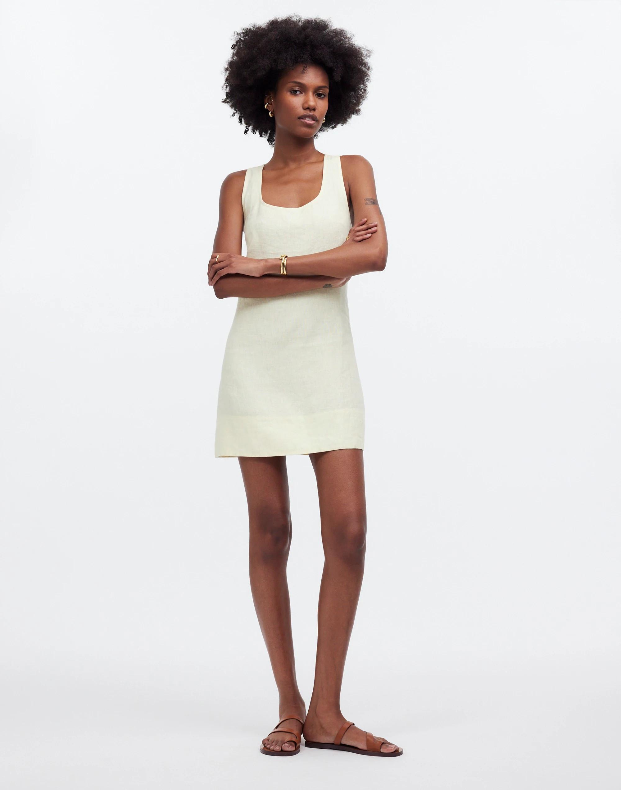 Cross-Back A-Line Mini Dress in Linen Product Image